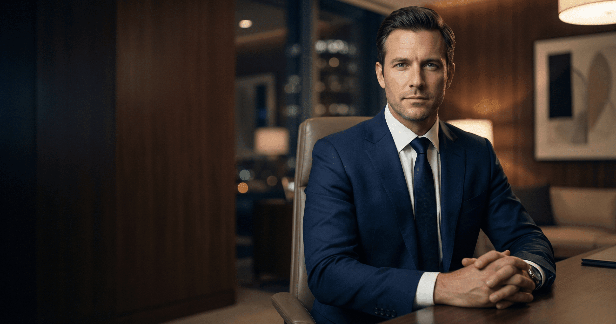 Executive in a suit sitting in an office