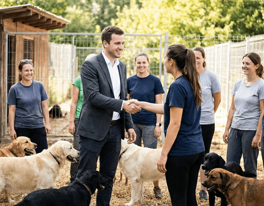 Equipe da LUSA visitando um abrigo de animais